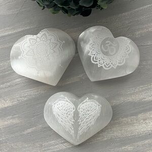 Etched selenite heart (one of each)